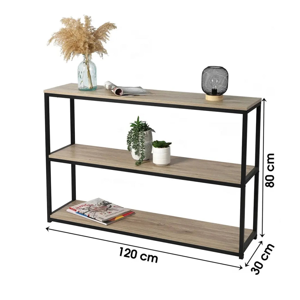 Libreria a 3 livelli collezione RANONG – Stile industriale, colore rovere e nero