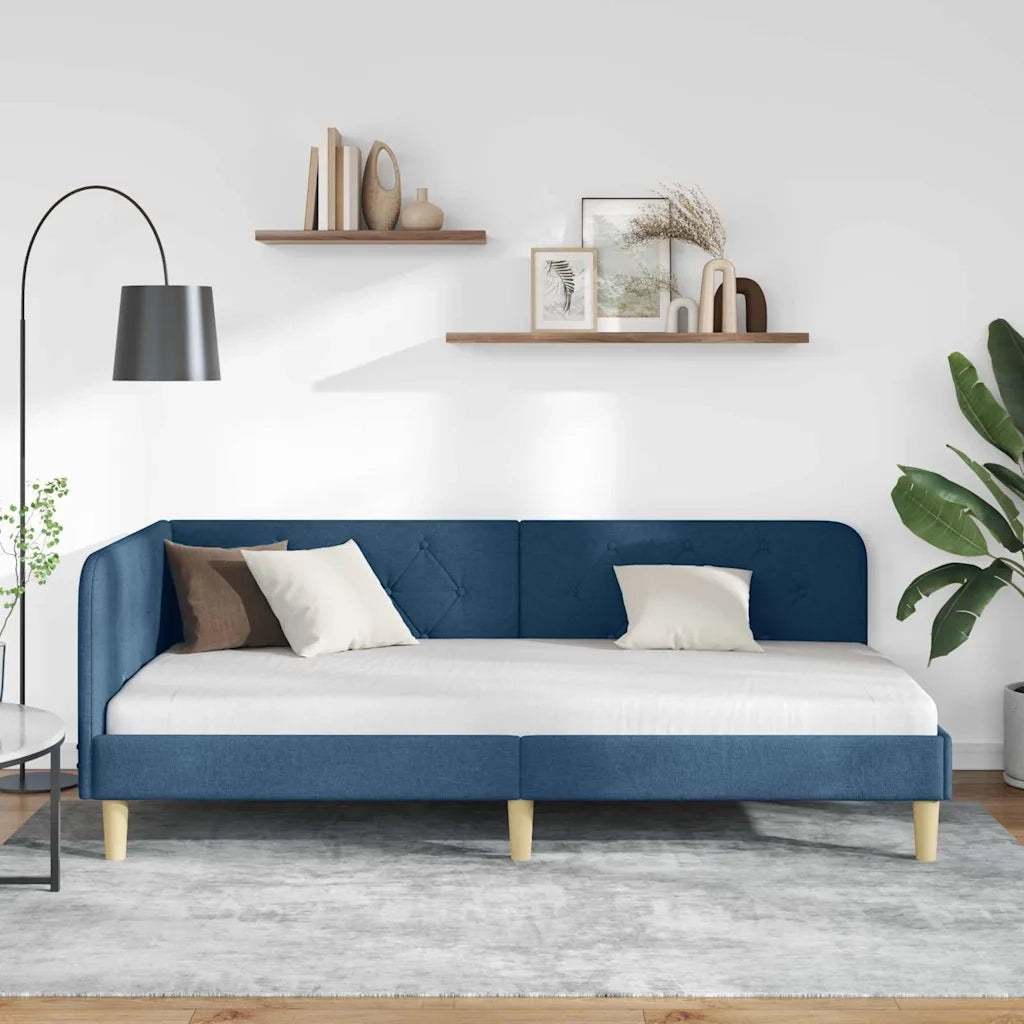 Cornice del letto ad angolo Blu 90 x 190 cm Tessuto