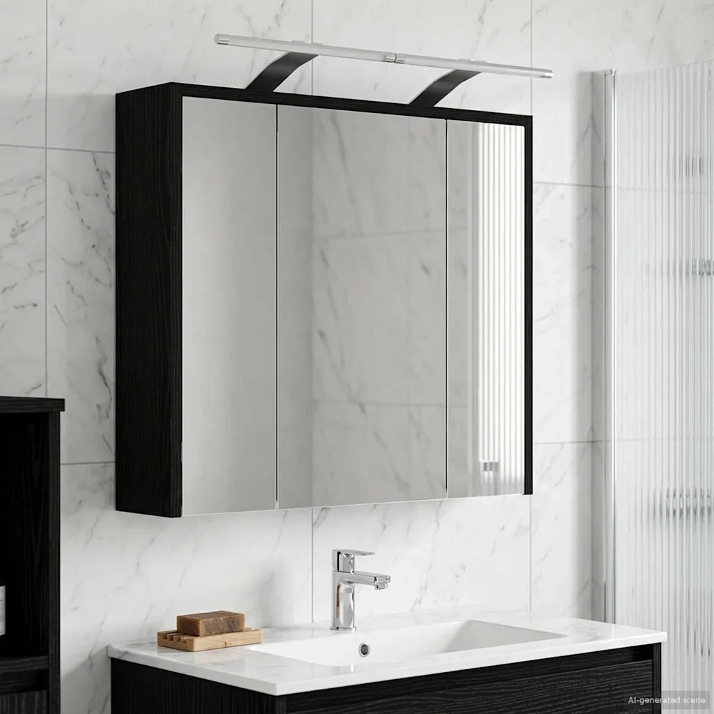 Mobiletto per specchio da bagno Rovere Nero 63,5 x 16 x 62,5 cm