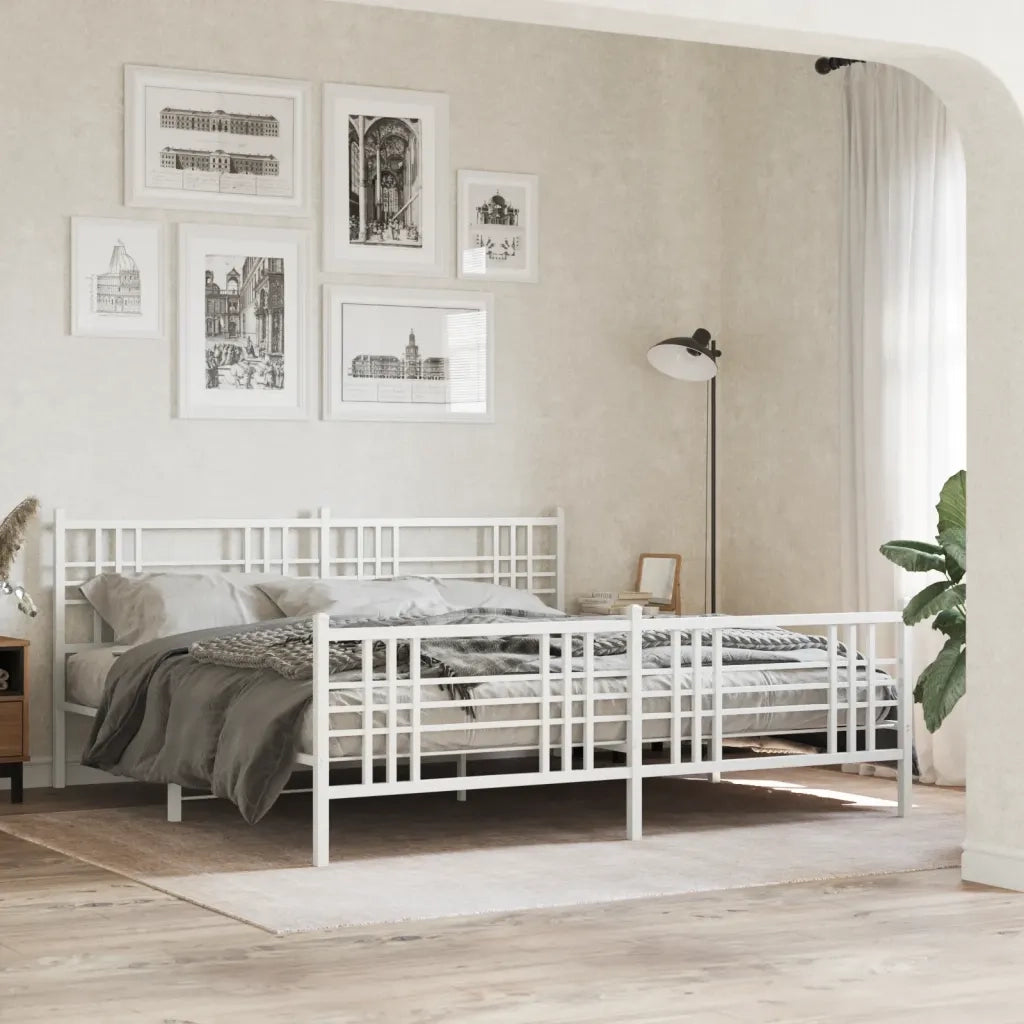 Giroletto con Testiera e Pediera-Struttura Letto Metallo Bianco 200x200 cm 997864