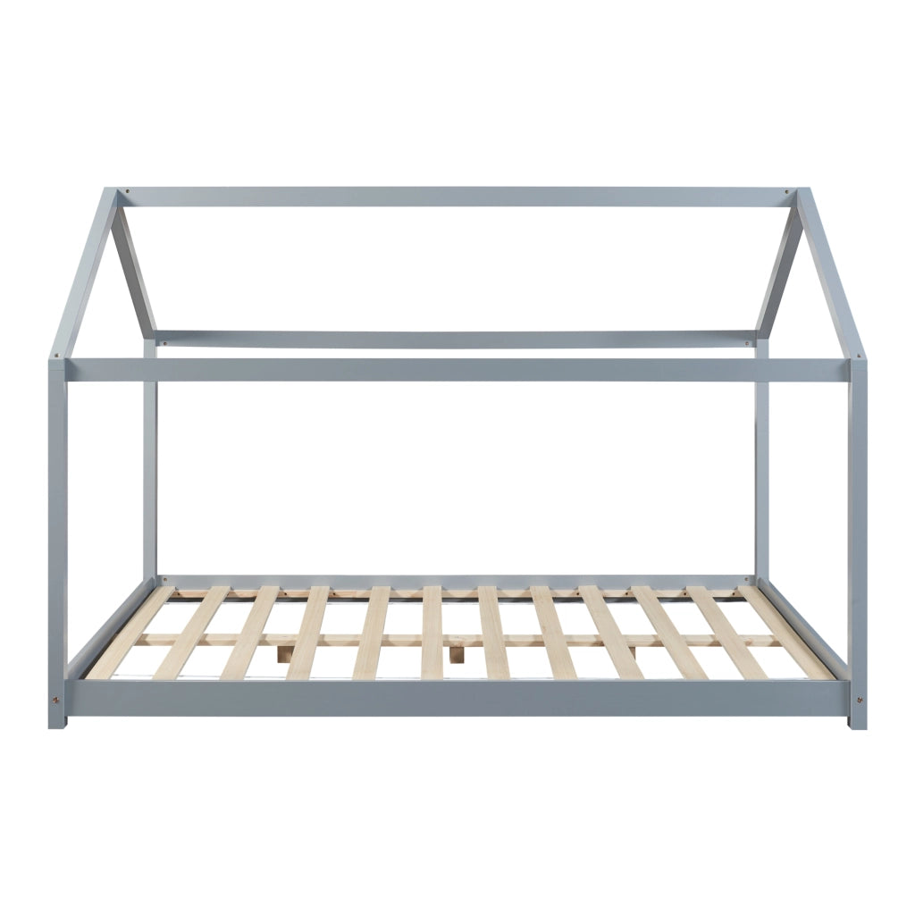 Letto per Cameretta Cerro a Forma di Casetta con Materasso 140 x 200 cm Grigio [en.casa]