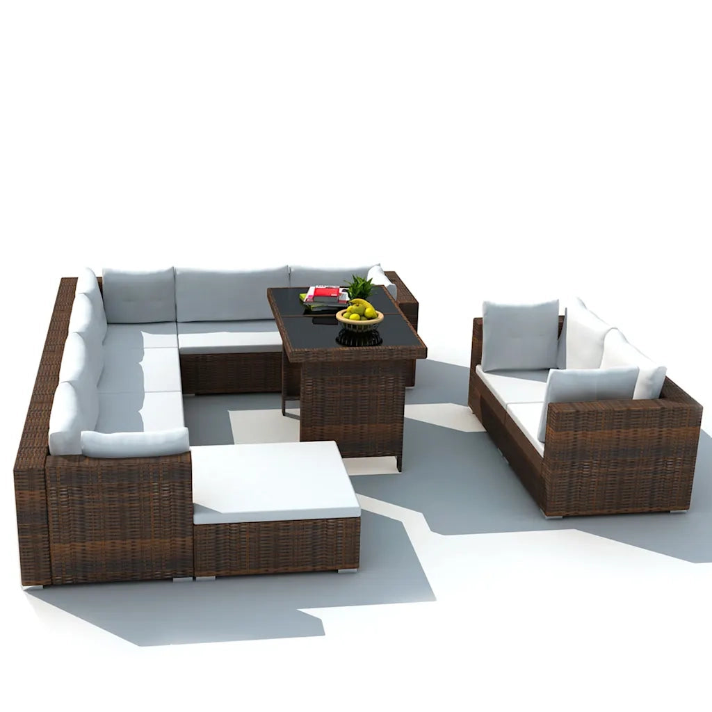 Set Divani da Giardino 10 pz con Cuscini in Polyrattan Marrone cod mxl 39740