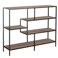 Scaffale Libreria Asimmetrica Stile Industriale in Legno e Metallo