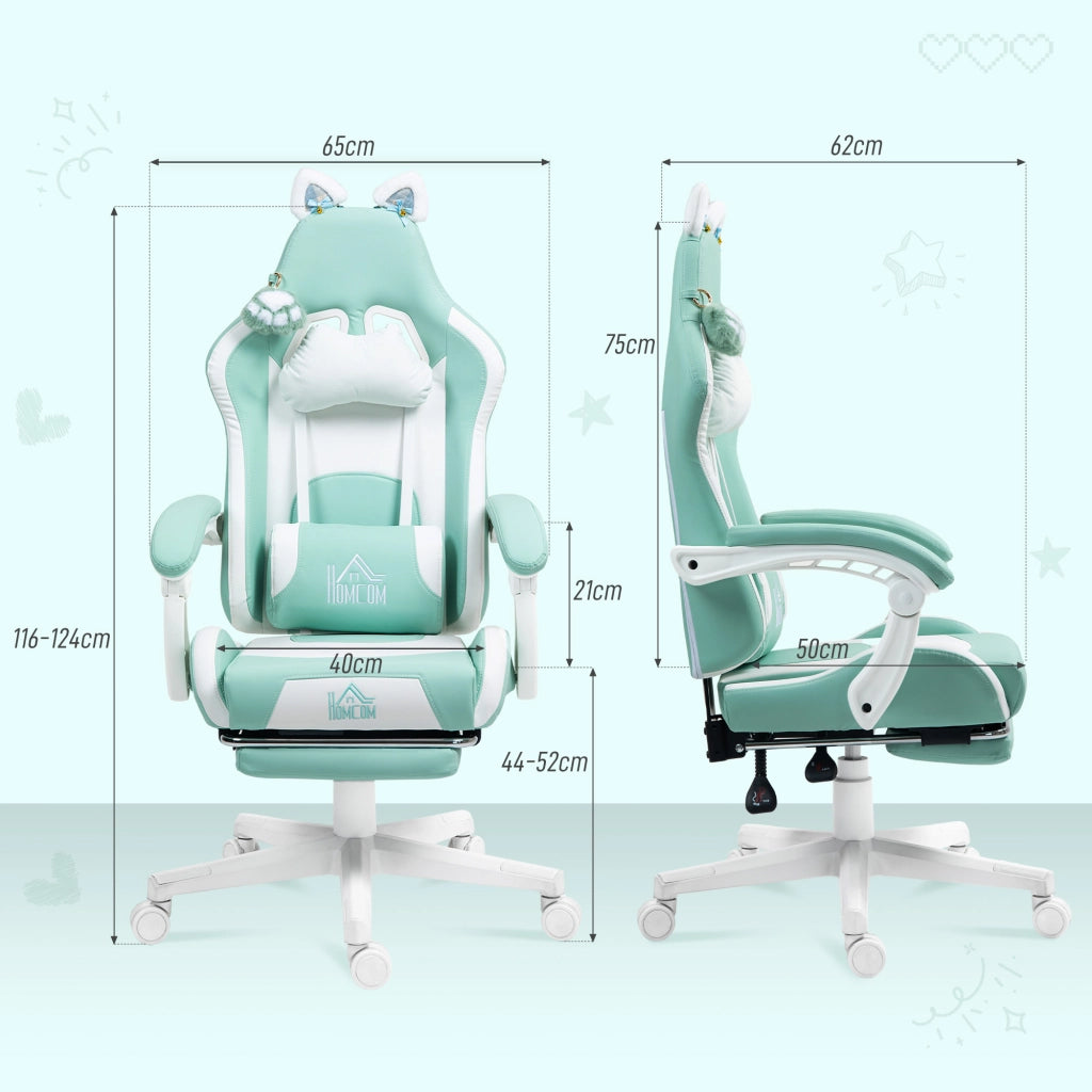 Poltrona da Gaming Reclinabile ¨C zephmum ¨C Pelle e Spugna, Bianco e Blu, 65x62x116-124 cm