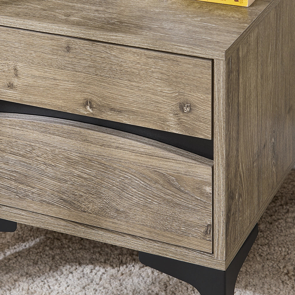 SoBuy Comodino, 2 cassetti con frontale curvo, effetto legno & gambe in metallo, Tavolino da notte moderno per camera da letto, 40×40×47 cm, naturale FBT165-N