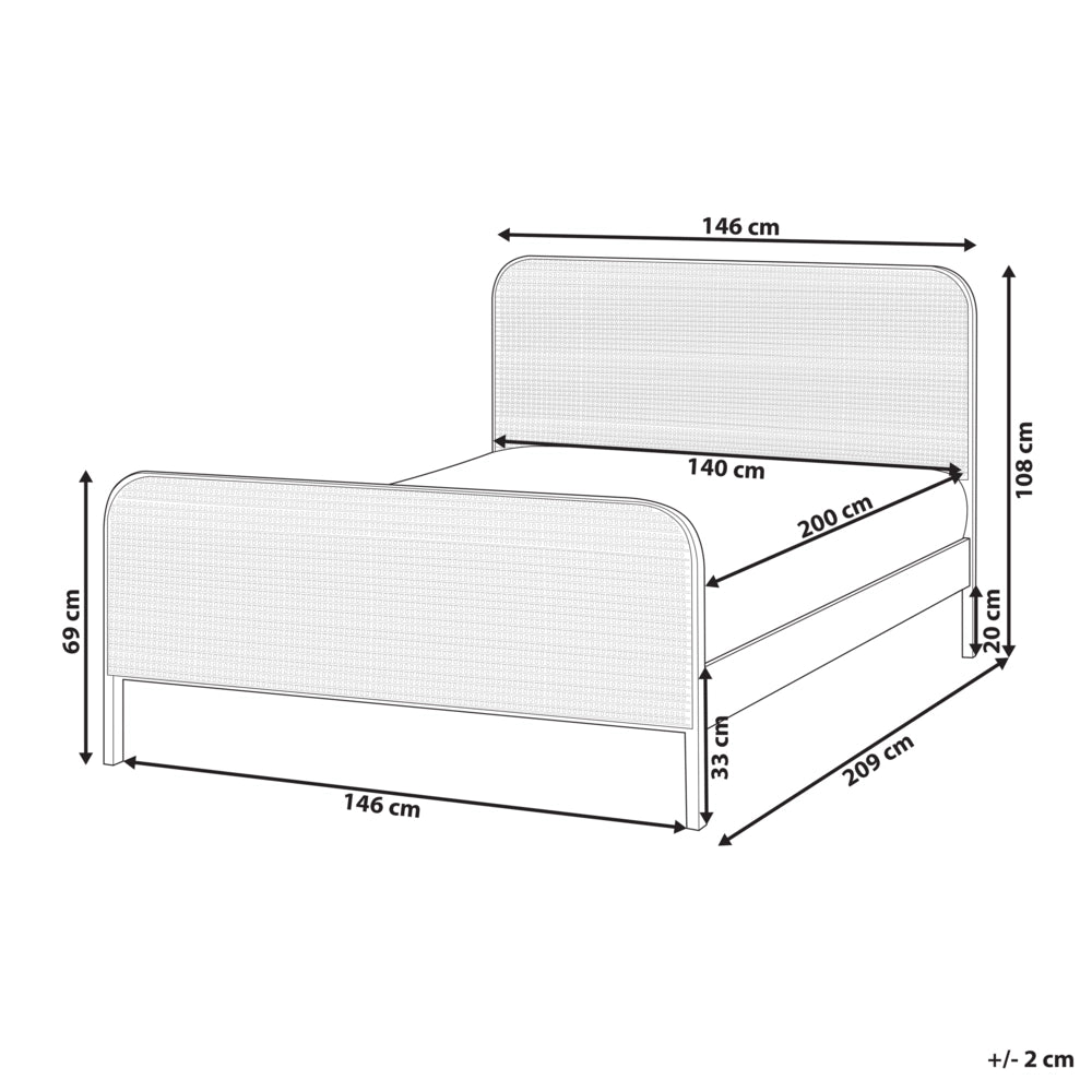 Letto in legno di pino marrone chiaro UE matrimoniale 140 x 200 cm con testata a treccia viennese a doghe stile rustico minimalista