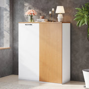Highboard 80x40x110 cm in MDF bianco e rovere, mobile contenitore moderno per ufficio