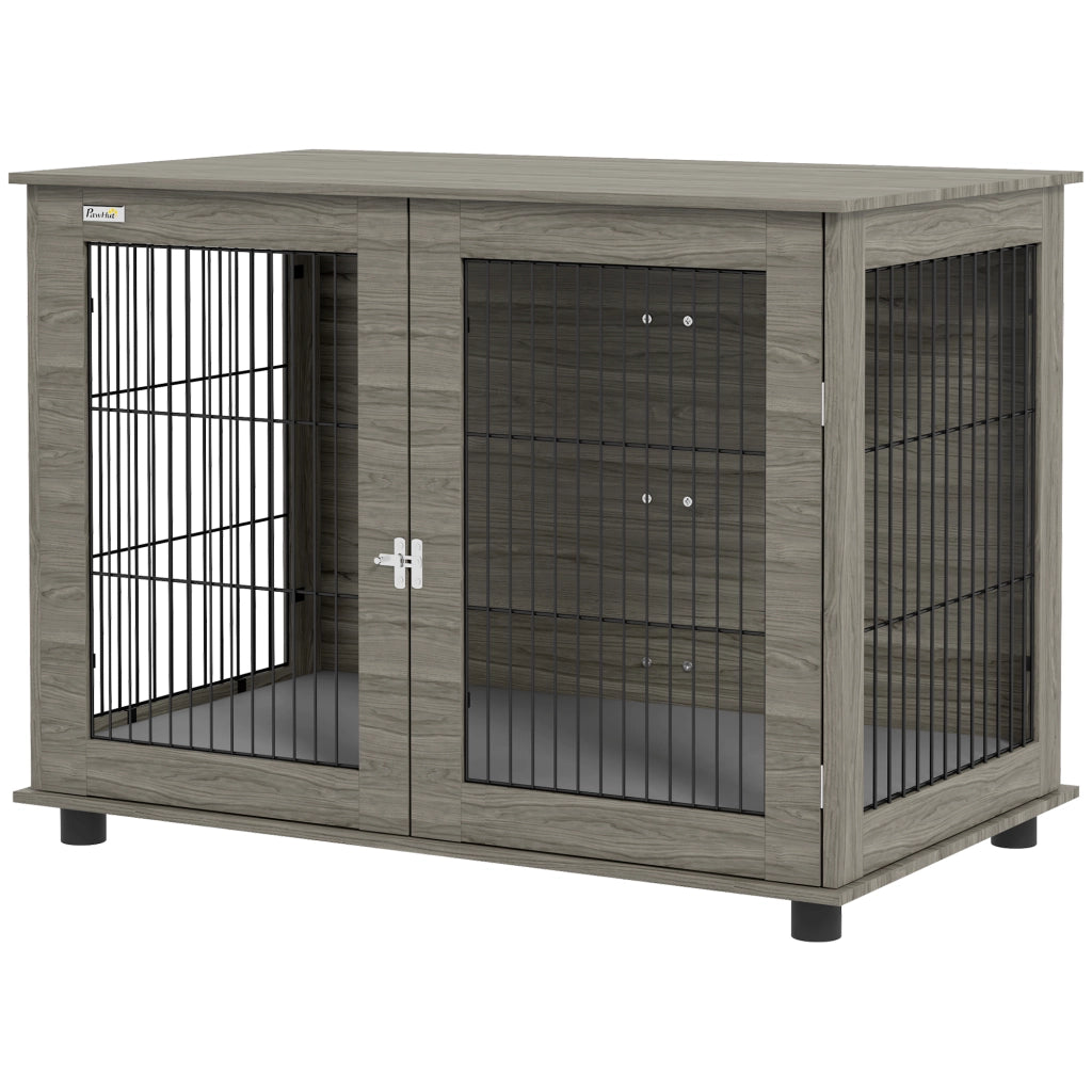 Tavolo per cani con gabbia ¨C zephmum ¨C grigio 100x60x73.5 cm