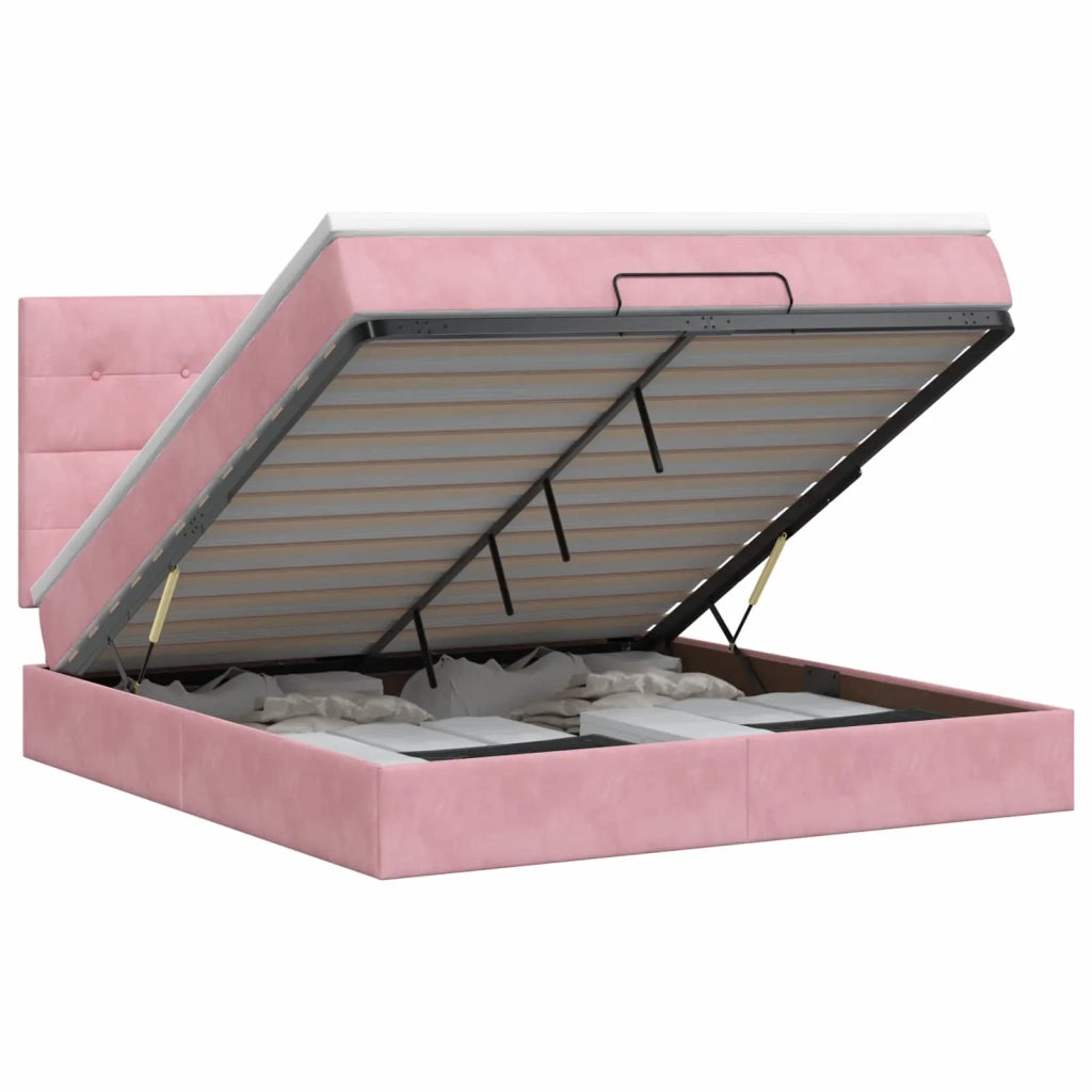 Letto ottomano con materasso Rosa 160 x 200 cm Velluto 3457736