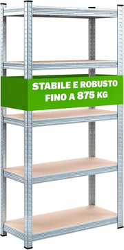 ® Scaffale ad Alta Portata XL 180x90x60cm Carico Max. 875kg 5 Pannelli MDF Scaffalatura Metallo Officina Cantina