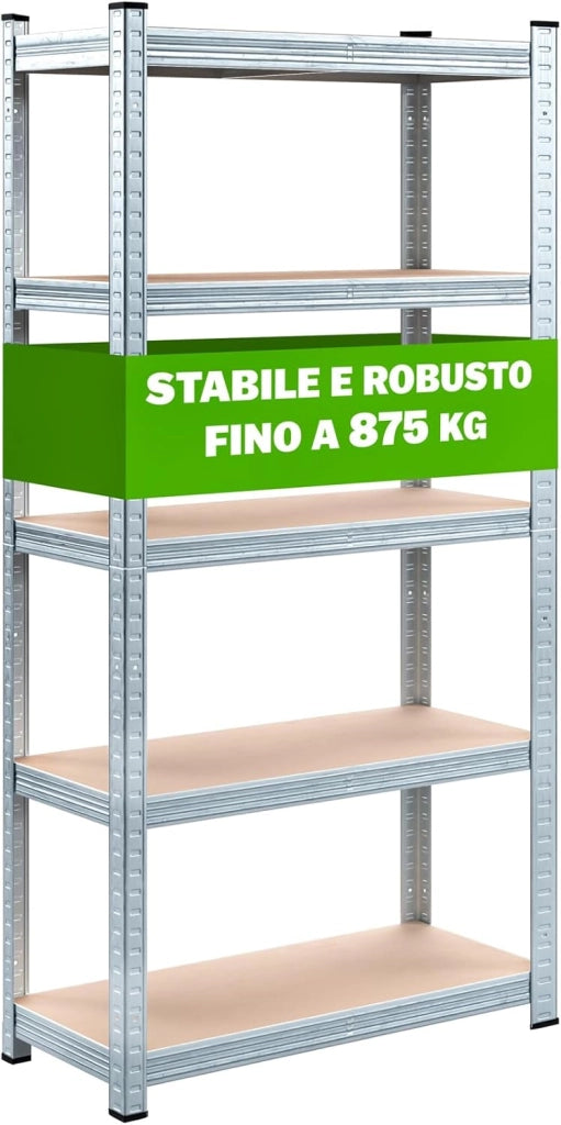 ® Scaffale ad Alta Portata XL 180x90x60cm Carico Max. 875kg 5 Pannelli MDF Scaffalatura Metallo Officina Cantina