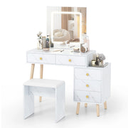 Toeletta con specchio e luci regolabile 5 cassetti finta marmo legno-Set tavolo trucco sgabello morbido imbottito moderno
