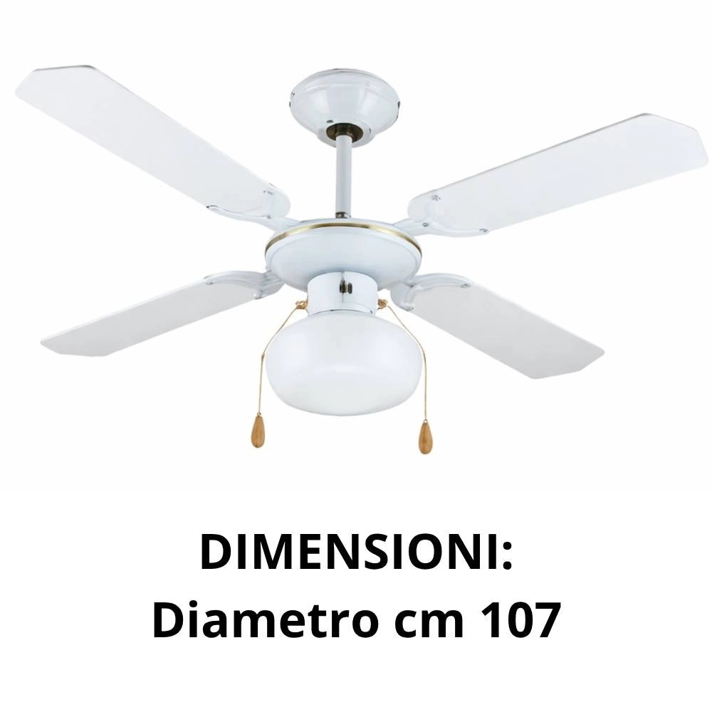 Ventilatore a soffitto zephir zfs9107 con luce e 4 pale, 3 velocità *** colore bianco, confezione 1