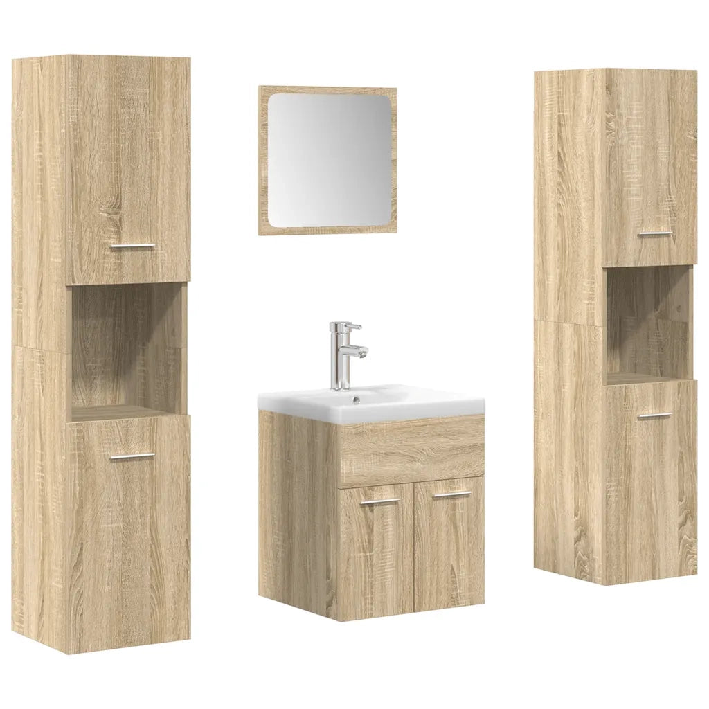Set Mobili da Bagno | Armadio da bagno 5 pz Rovere Sonoma in Legno Multistrato