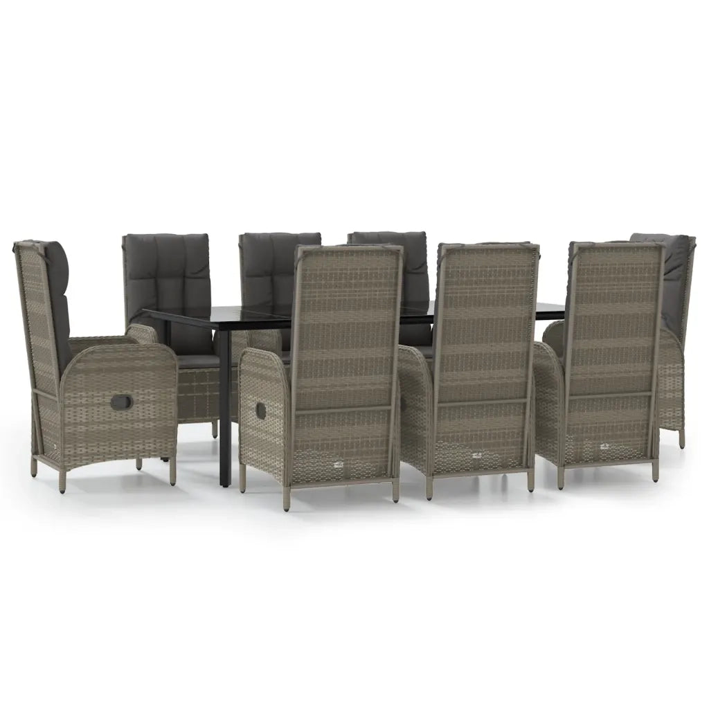 Set da Pranzo Giardino 9pz con Cuscini Nero e Grigio Polyrattan 3185204