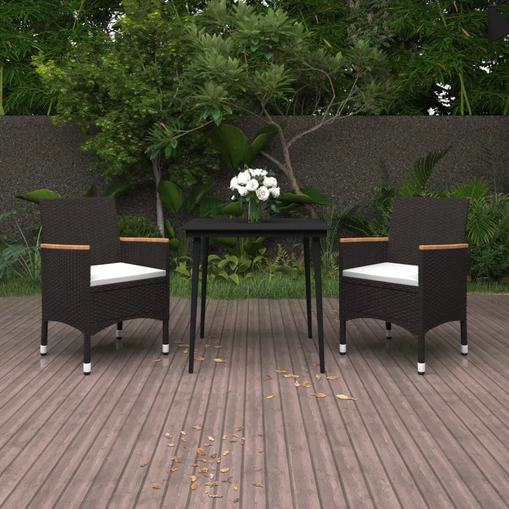 Set da Pranzo per Giardino 3 pz | Set Salotto da Giardino con Cuscini Polyrattan e Vetro