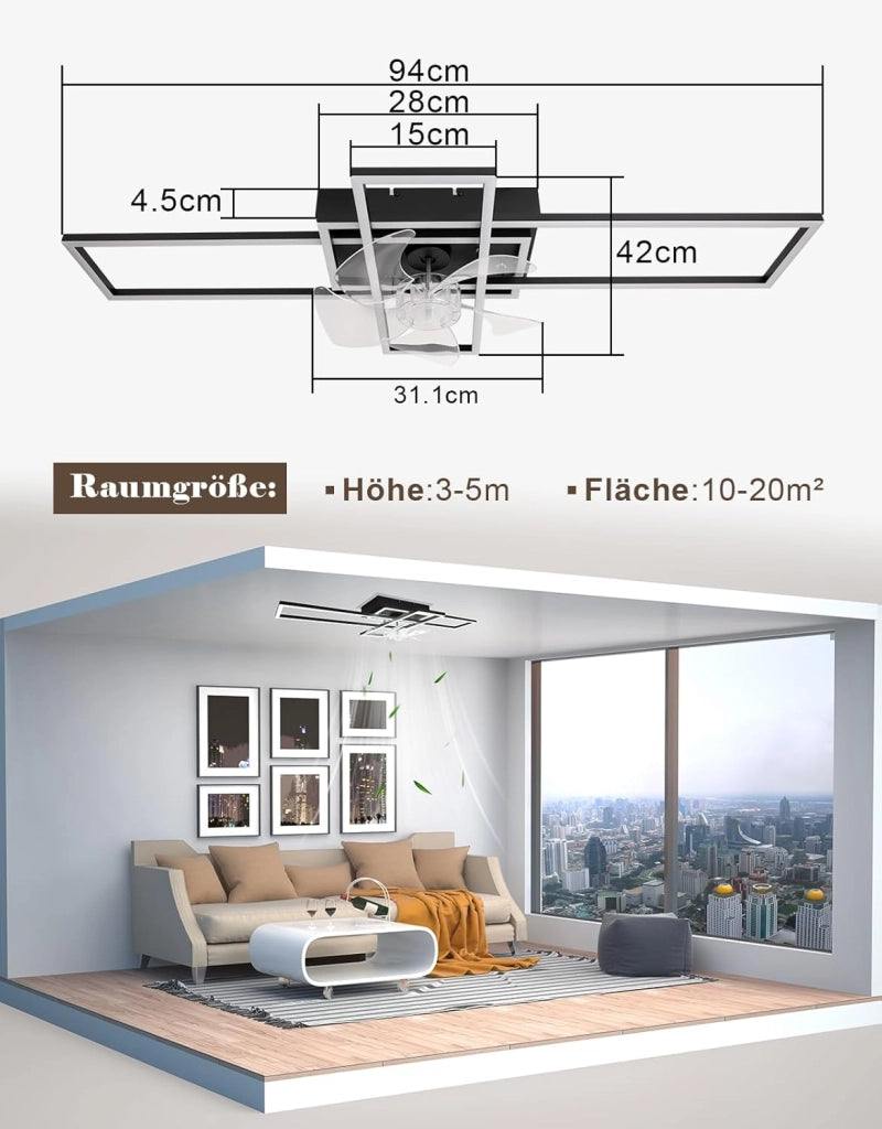 ZMH Ventilatore a Soffitto LED Moderno 94cm 6 Velocità con Intensità Luminosa Regolabile Telecomando per Soggiorno