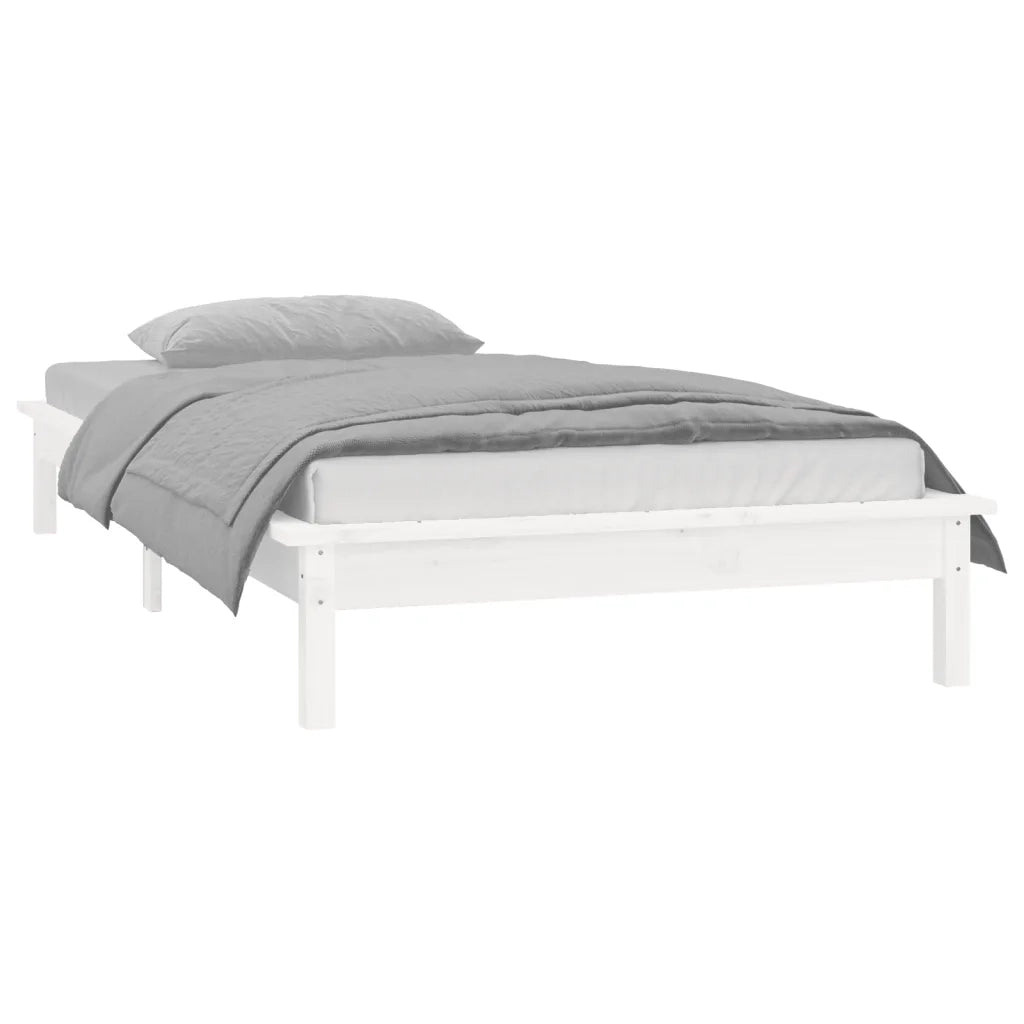 Letto singolo | Letto per adulti | Giroletto con LED Bianco 100x200 cm in Legno Massello