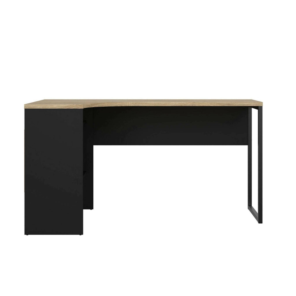 Scrivania Moire, Scrittoio multiuso, Tavolo per ufficio porta PC, Piano di lavoro, 145x81 h77 cm, Nero e Quercia