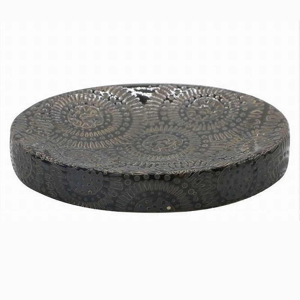 Trade Shop - Piattino Sapone Portasaponetta Motivo Etnico Nero Accessorio Arredo Bagno 79965 -