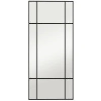 Specchio da Parete Stile Finestra con Montaggio Verticale e Orizzontale, 110x50cm, Nero