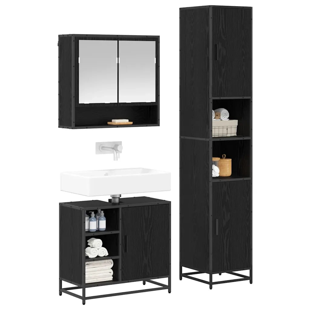 Set di mobili per il bagno 3 pcs Rovere Nero Legno multistrato