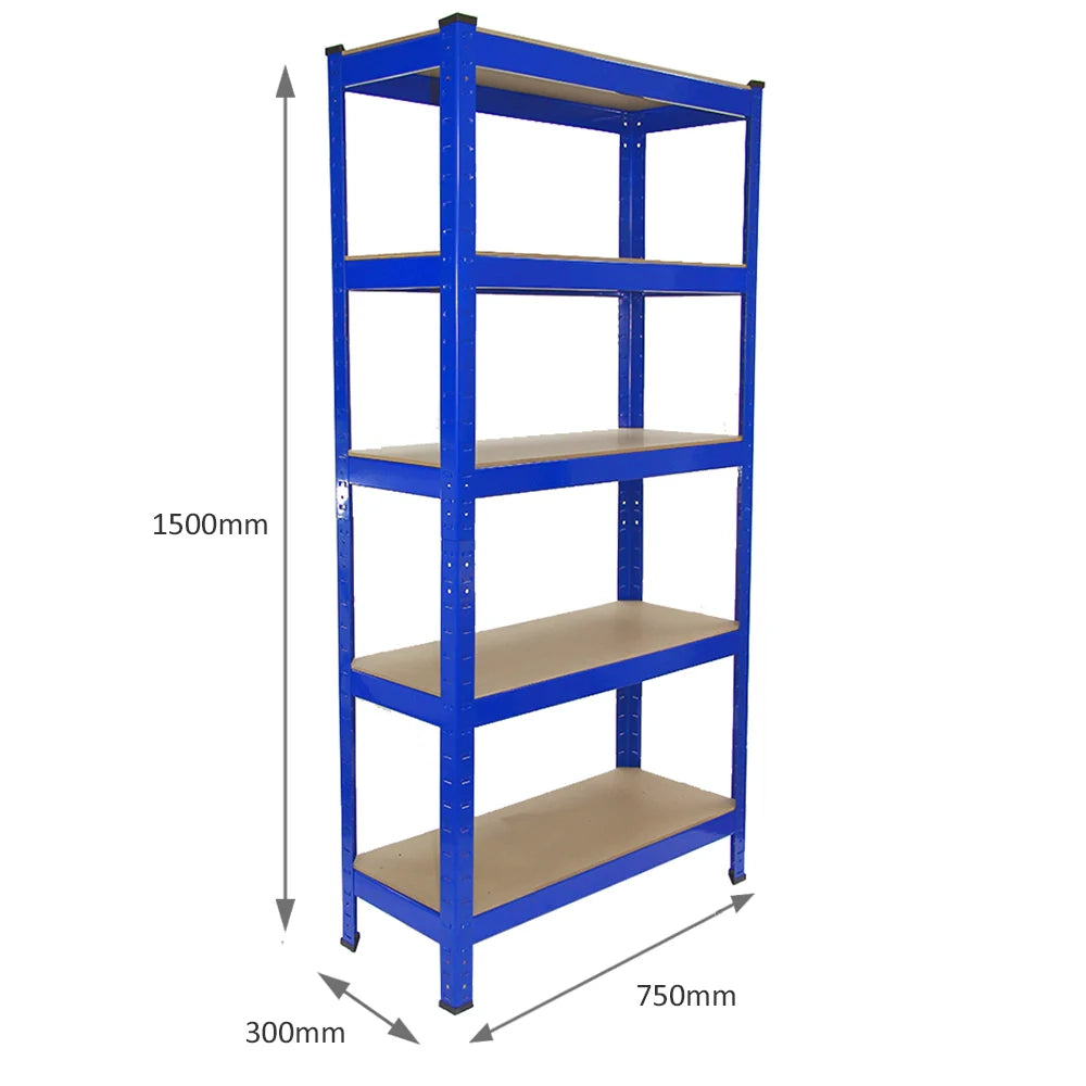 10 Scaffali in Acciaio Senza Bulloni T-Rax Blu Larghi 75cm per Garage Magazzino