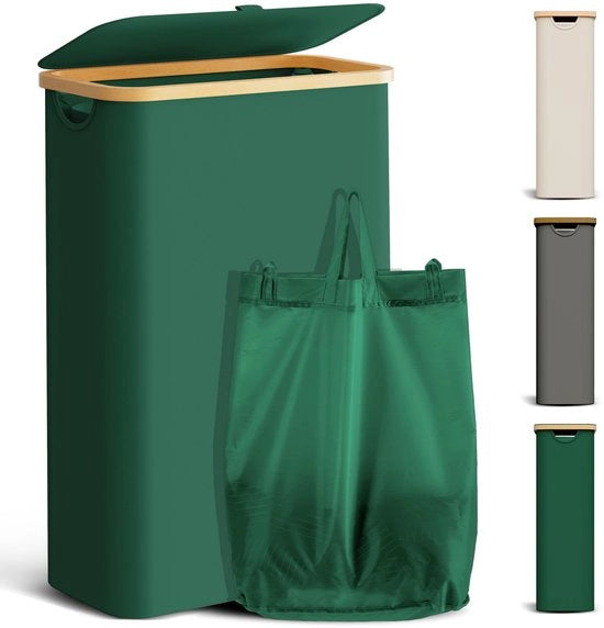 Wasmacchina Opvollibile con coperchio 48L Wasmacchina compatta con sacchetto per la lavanderia Opvollibile waschino Wascio in legno di bambù Wascio alto, colore verde