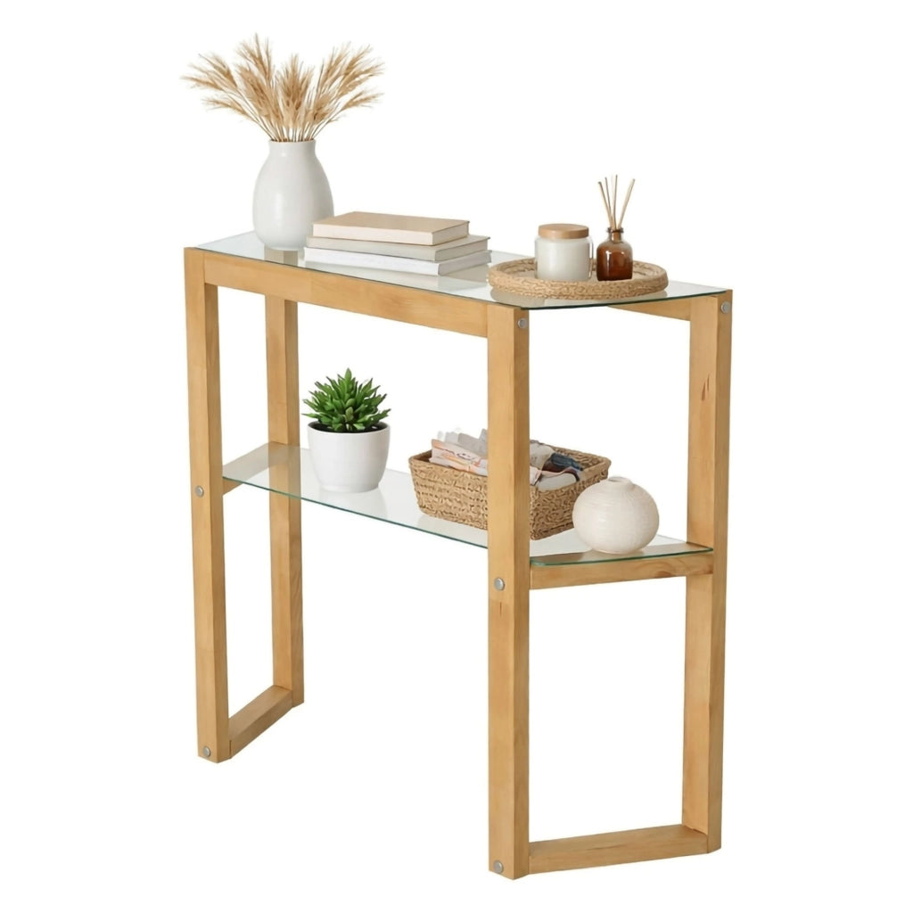 Consolle Barga, Tavolo multiuso, Mobiletto d'appoggio, Scrivania da corridoio, 85x31h85 cm, Quercia