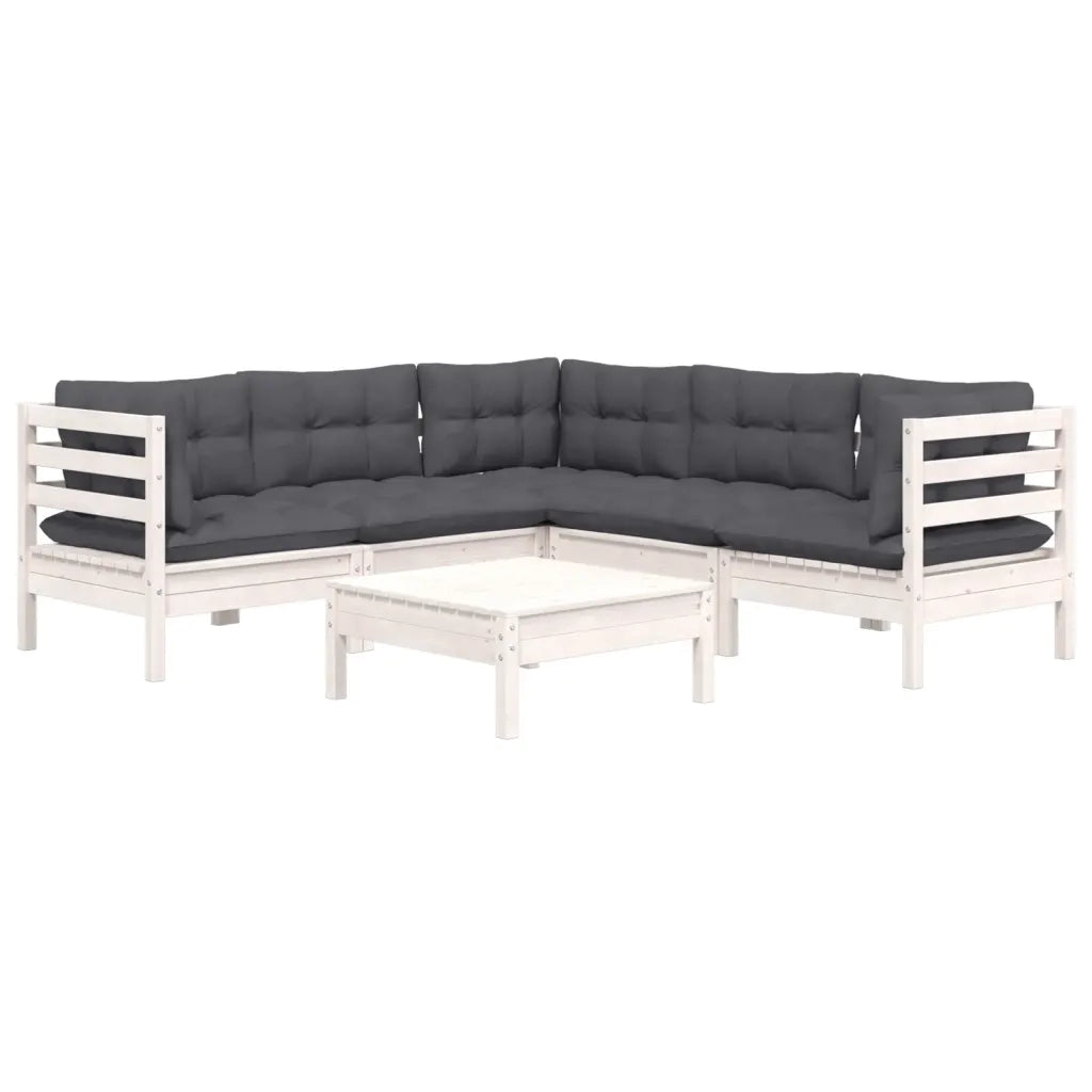 Set Divani da Giardino 6 pz con Cuscini Bianchi Legno di Pino 3096678