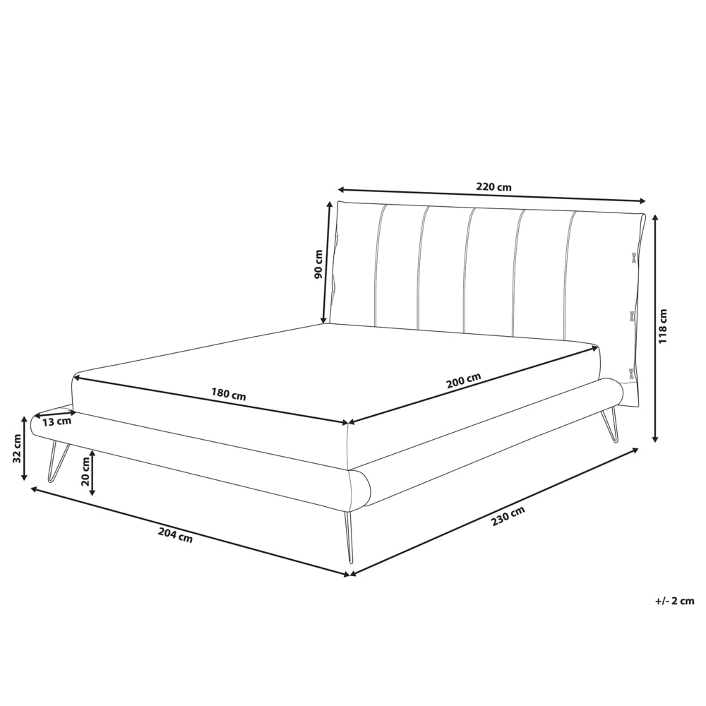 Letto King Size Gambe in metallo in finta pelle bianca 180 cm con testiera imbottita