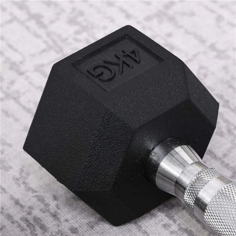 SET DI 2 MANUBRI DA 4 KG ESAGONALI CON PRESA ANTISCIVOLO E RIVESTIMENTO IN GOMMA NERO