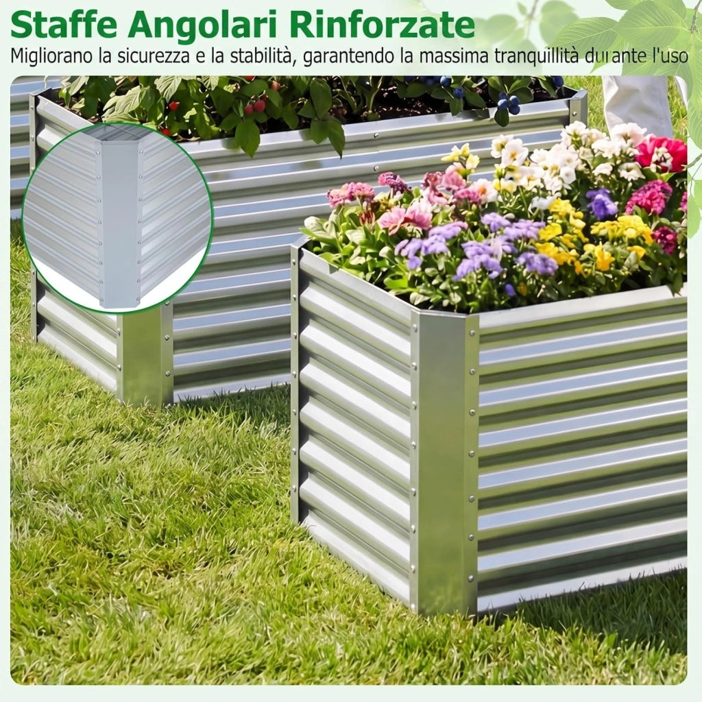 Orto Rialzato da Esterno, Letto da Giardino in Metallo Zincato per Piante, Fiori e Verdure, Fioriera senza Base Resistente, per Balcone, Terrazza e Cortile (119,5 x 61,5 x 60,5 cm)