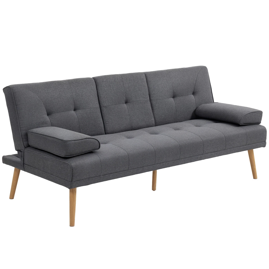 Divano letto 3 posti in tessuto grigio ¨C Zephmum ¨C 2 cuscini