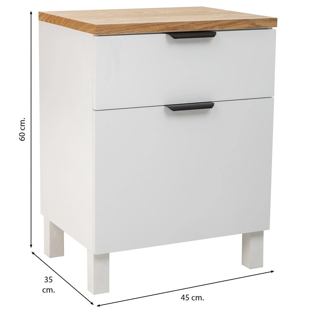 Comodino in legno con 1 cassetto e 1 anta 45x35x60h cm