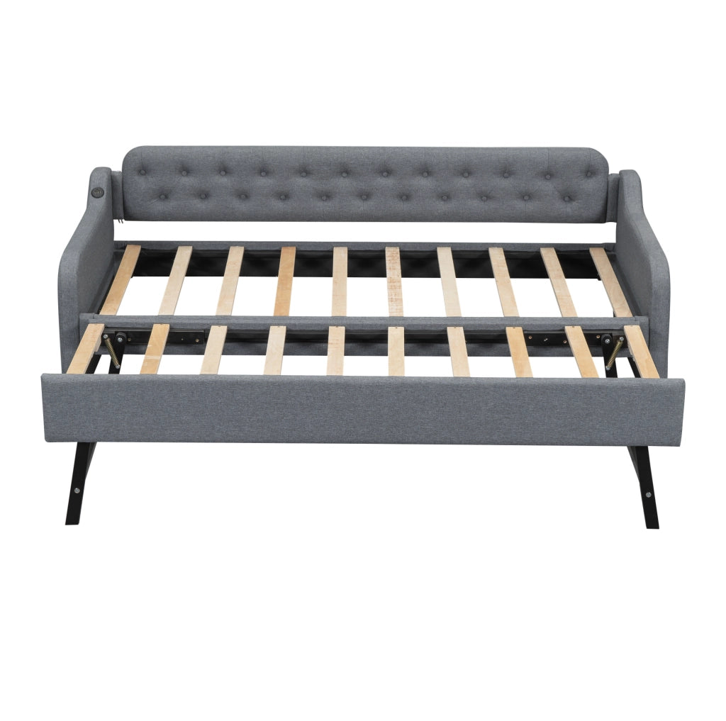 Divano letto 90x200 cm con letto estraibile; lino; grigio
