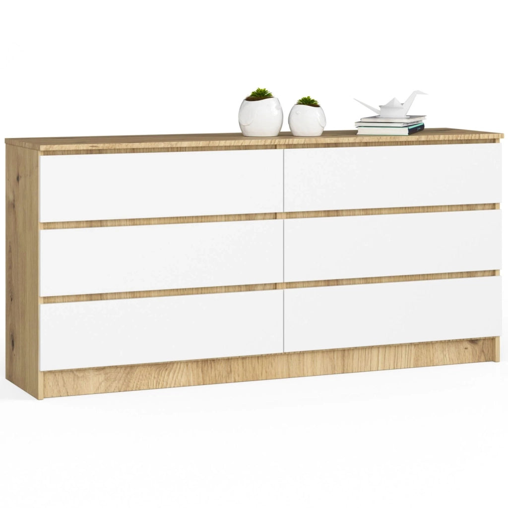 Cassettiera AKORD K160 Quercia Artisan 160 cm 6 cassetti inserto frontale Bianco 160x40x77 cm
