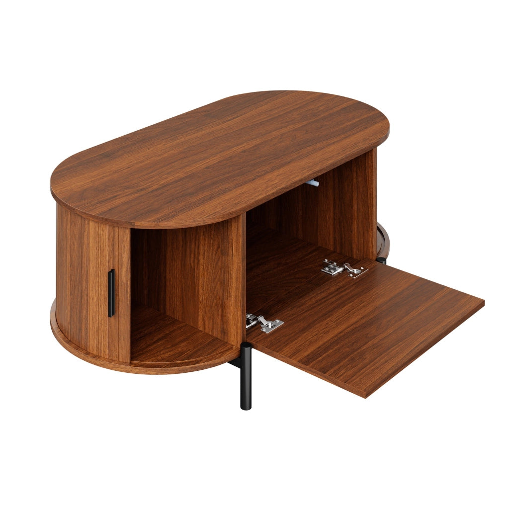 TAVOLO DA CAFFÈ OVALE 100x50x40 cm MDF Noce con ante scorrevoli