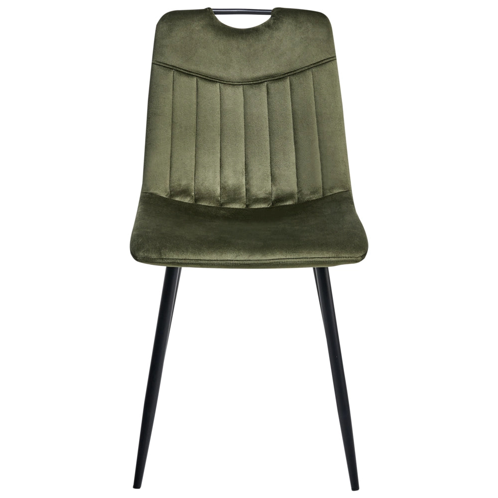 Set di 4 sedie da pranzo in velluto con gambe nere in ferro verniciato a polvere verde scuro stile moderno