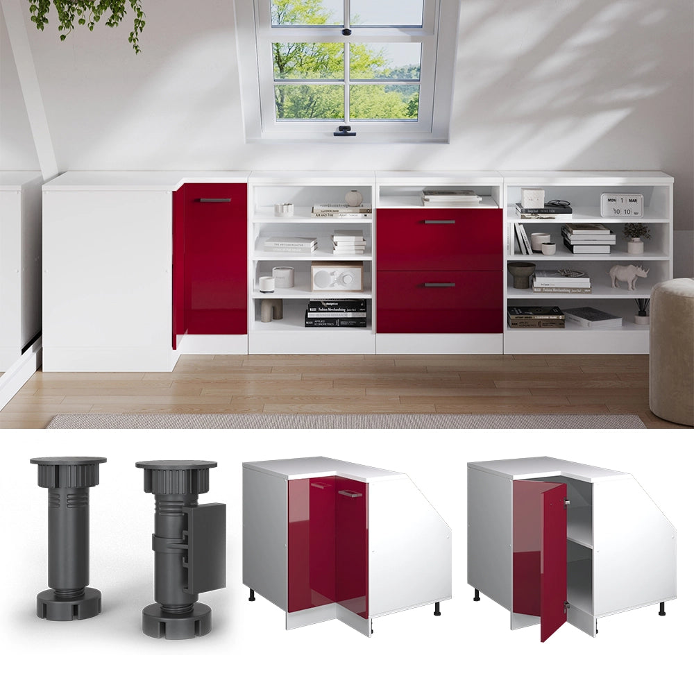 Mobile sottotetto Mobile angolare Rion Rosso lucido/Bianco 75.6 x 83.8 cm con 1 porta, carcassa dell’armadio profondità 60 cm Vicco