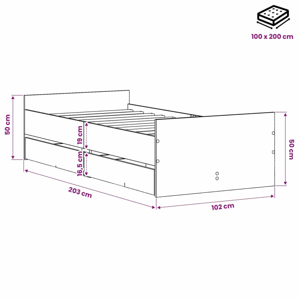 Struttura del letto Rovere Nero 100 x 200 cm 3446582