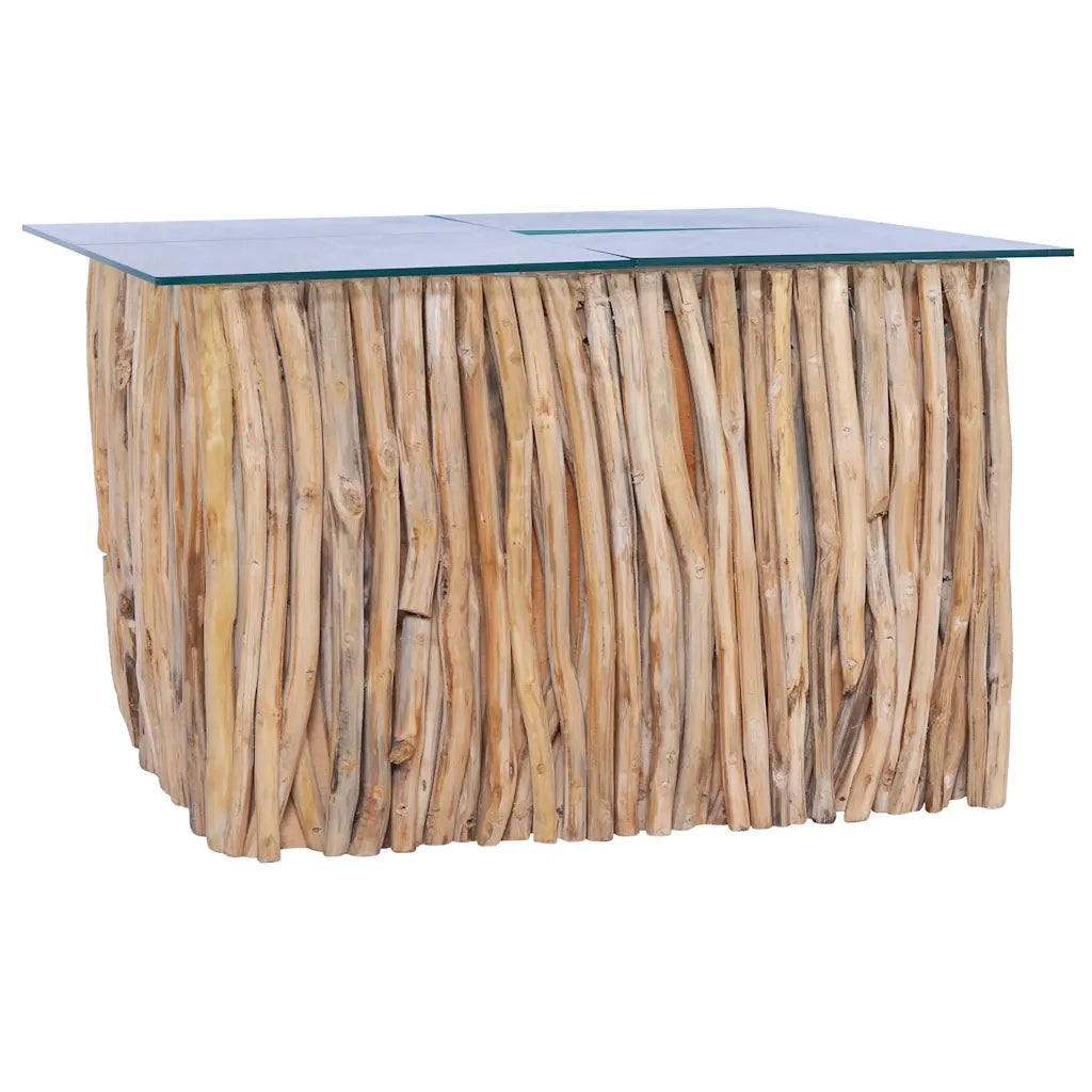 Tavolino da CaffÃ¨ Ripiano in Vetro 66x66x40 cm in Legno di Teak cod mxl 18026