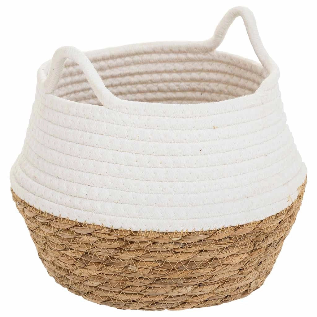 Cestino in fibra naturale e cotone bianco D22x20