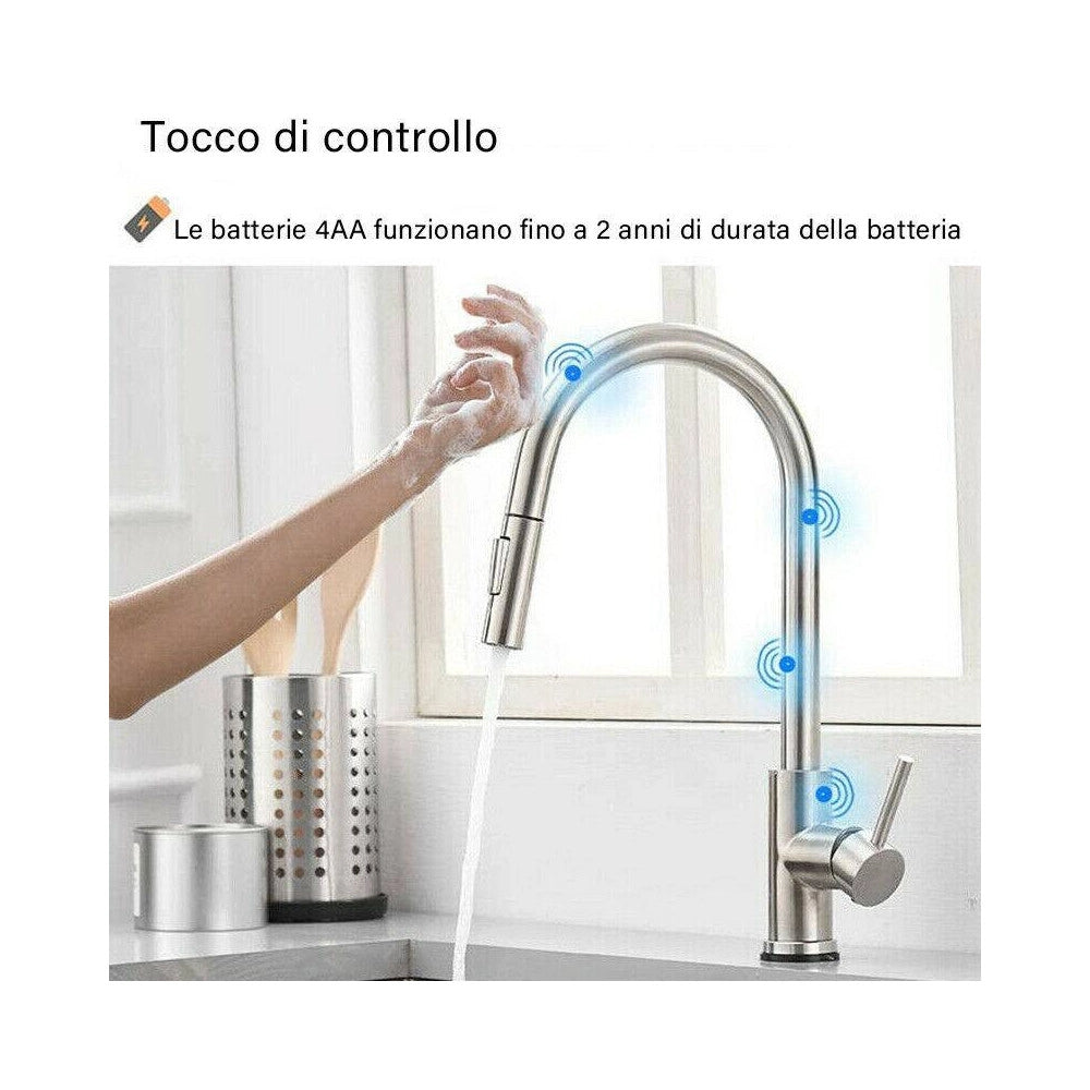 Trade Shop - Rubinetto Monocomando Lavello Cucina Con Sensore Touch Con Doccetta Estraibile -