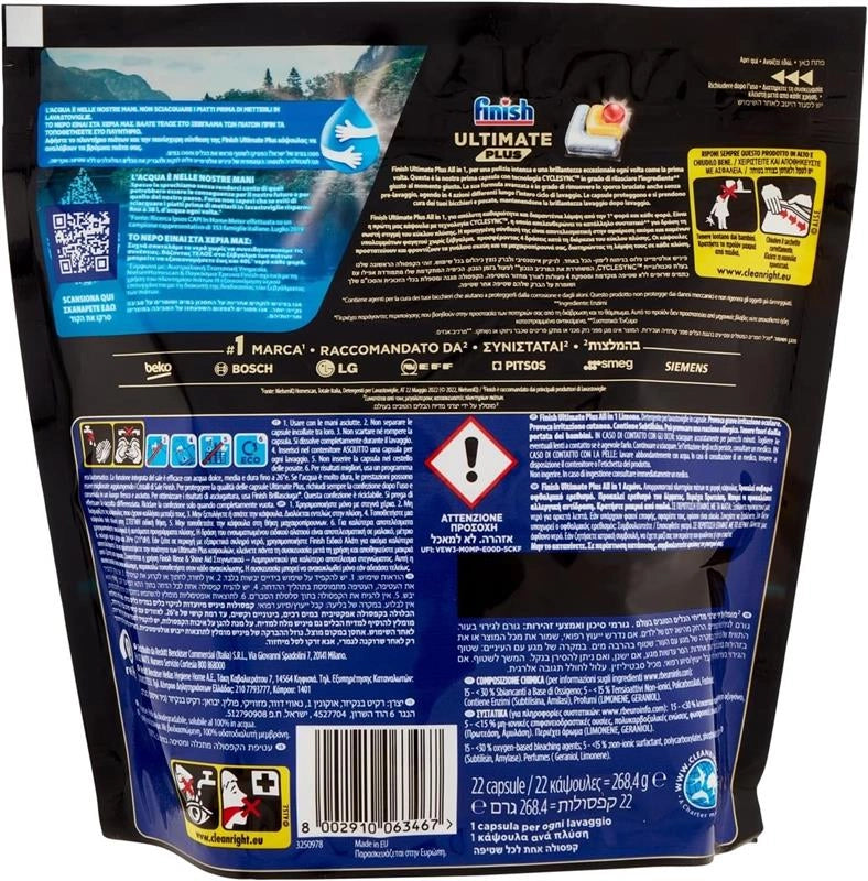 FINISH POWERBALL ULTIMATE PLUS ALL IN 1 PULIZIA INTENSA 4 AZIONI DURANTE IL LAVAGGIO 22 CAPSULE FRAGRANZA LIMONE