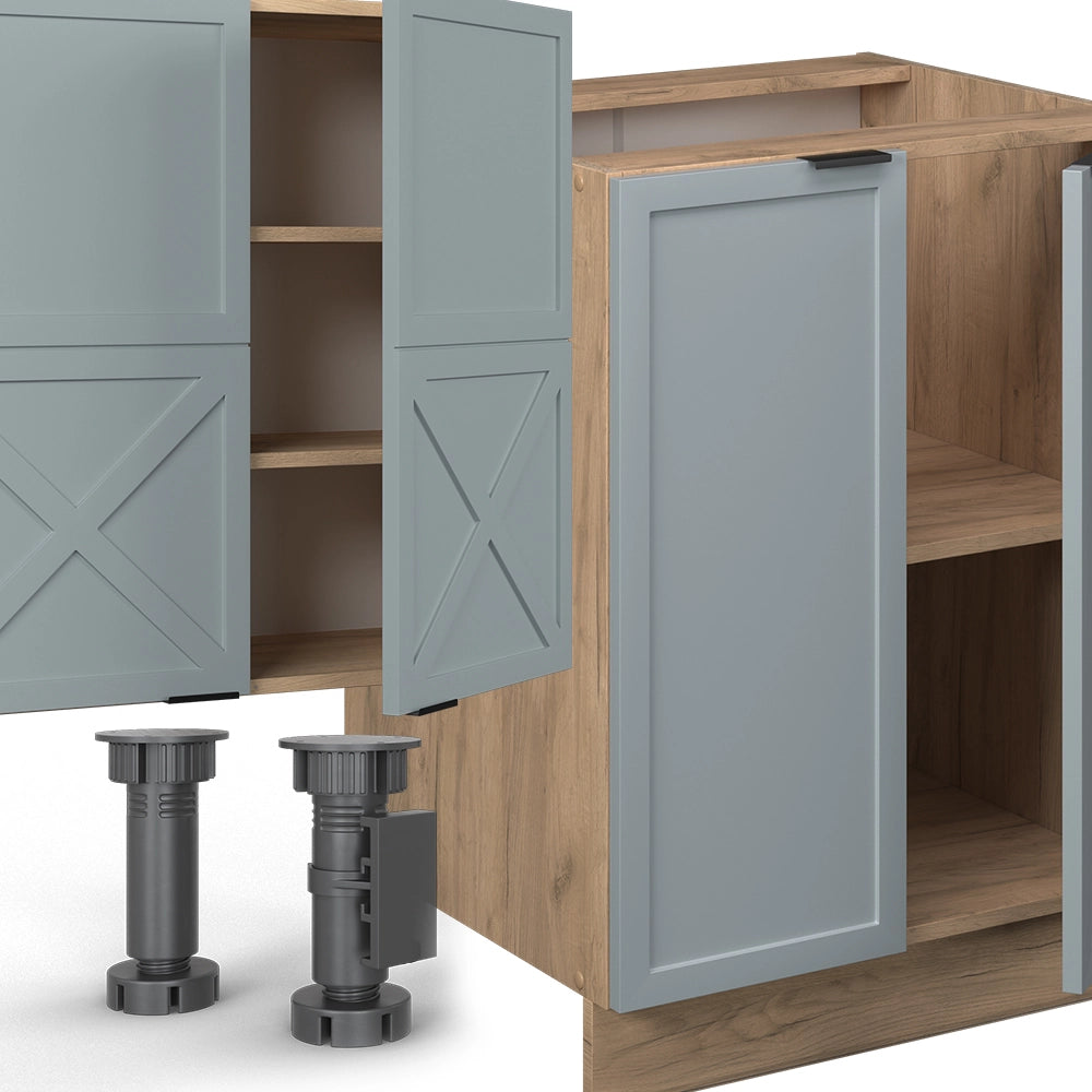 Vicco Cucina componibile Rovere blu-grigio chiaro/oro 300 cm con armadio alto, PL Rovere