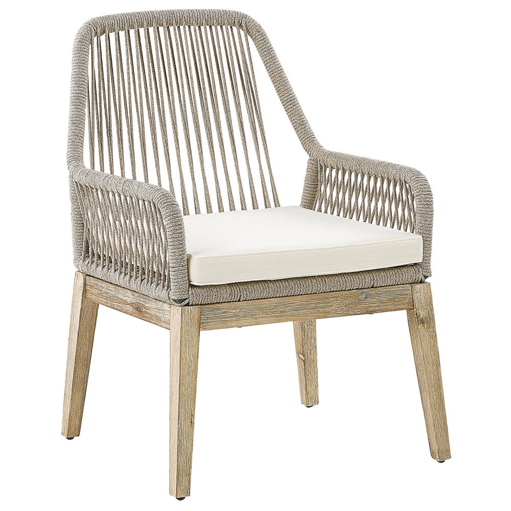 Sedie da pranzo da giardino per esterni Beige Vimini Struttura in acciaio polipropilene Gambe in legno Acacia Design moderno Set di 2