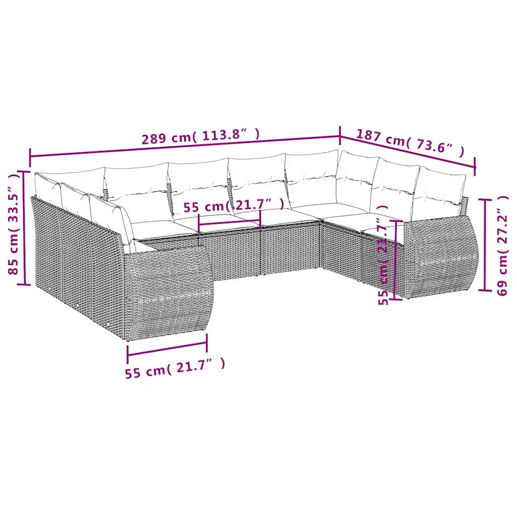 Set Divani da Giardino 9 pz con Cuscini Marrone in Polyrattan 3221803