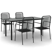 Set da Pranzo da Giardino 5 pz | Set Salotto da Giardino Nero Corda di Cotone e Acciaio