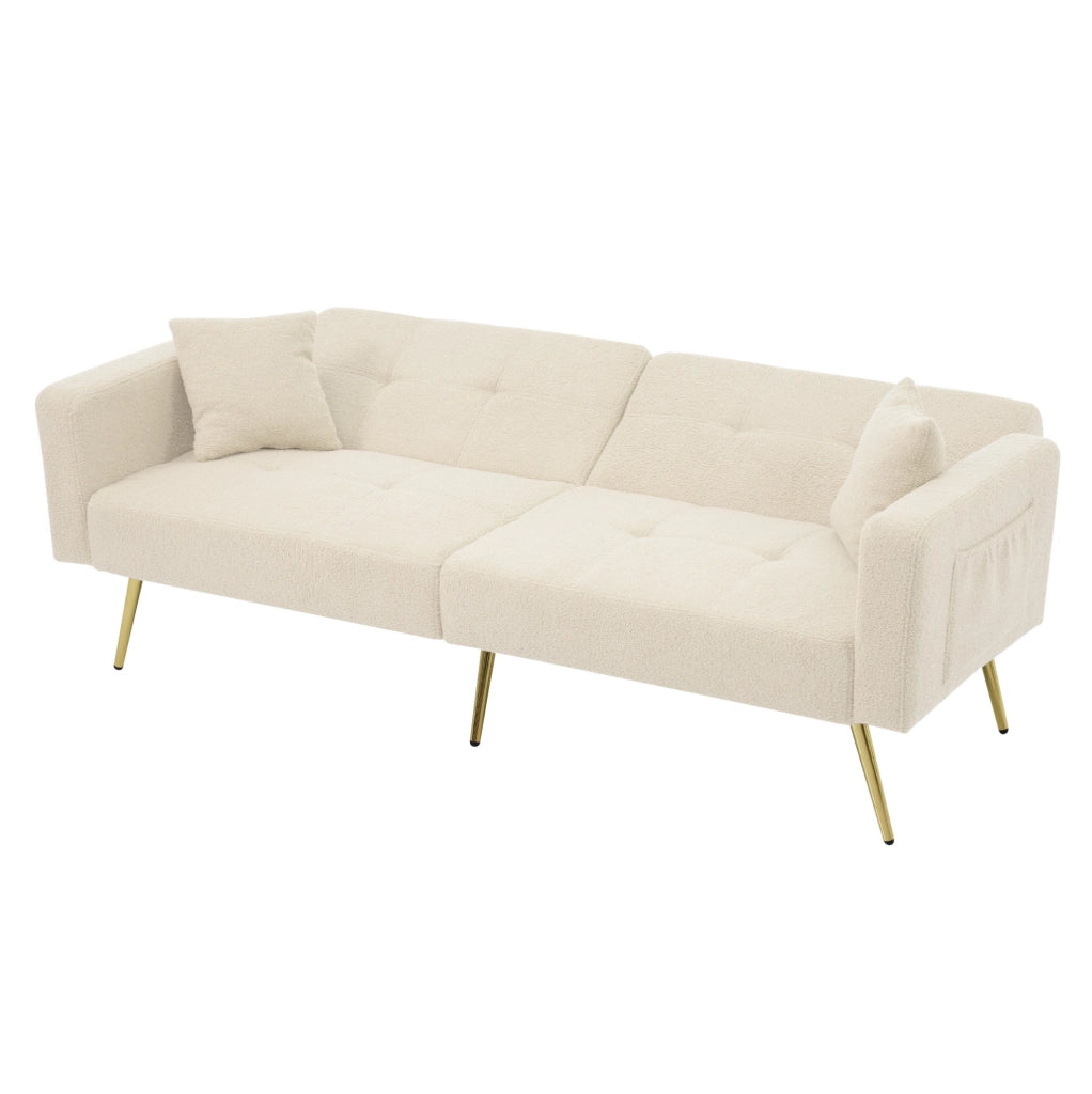 Divano letto 175x64x72 cm con schienale regolabile; tasche laterali; sherpa beige